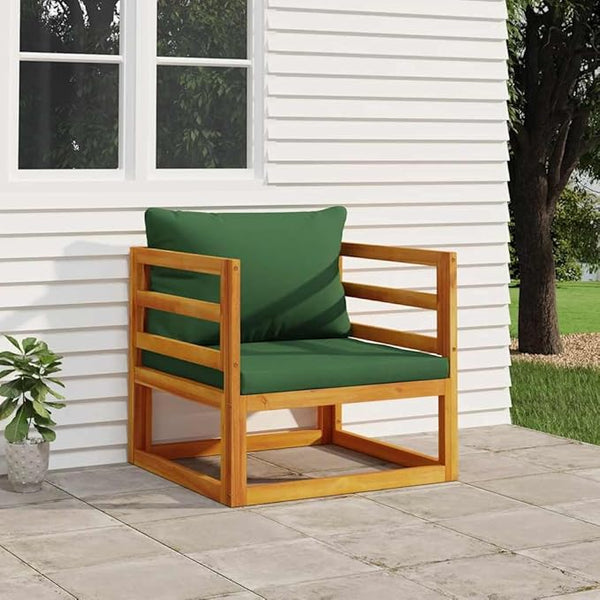 Acacia Wood Garden Chair with Green Cushions, Durable Outdoor Seating for Balcony & Patio, Comfortable Modern Design - Photo 1