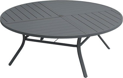 VICLLAX 63" Round Patio Dining Table for 8-10, All Weather Metal Outdoor Table with 1.57" Umbrella Hole and Surdy Frame for Garden Lawn Deck, Dark Grey