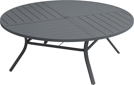 VICLLAX 63" Round Patio Dining Table for 8-10, All Weather Metal Outdoor Table with 1.57" Umbrella Hole and Surdy Frame for Garden Lawn Deck, Dark Grey
