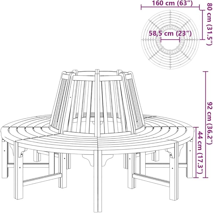 Circular Eucalyptus Wood Garden Bench 63" Round Outdoor Seating for Tree Base, Oiled Brown Patio Conversation Set for Backyard, Deck and Park