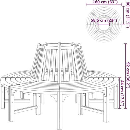 Circular Eucalyptus Wood Garden Bench 63" Round Outdoor Seating for Tree Base, Oiled Brown Patio Conversation Set for Backyard, Deck and Park