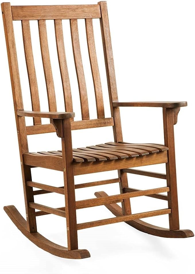 Plow & Hearth Outdoor Classic Slatted Eucalyptus Wood Porch Rocking Chair 33 W x 27 D x 47.25 H Natural Stain