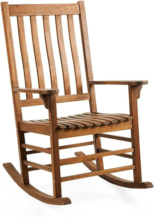 Plow & Hearth Outdoor Classic Slatted Eucalyptus Wood Porch Rocking Chair 33 W x 27 D x 47.25 H Natural Stain