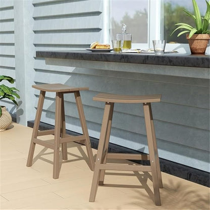 Costaelm All-Weather Bar Stools Set of 2, 29" Height Outdoor Bar Stools, Adirondack Poly Patio Bar Stool for Patio, Deck, Kitchen Counter and Garden, Weathered Wood