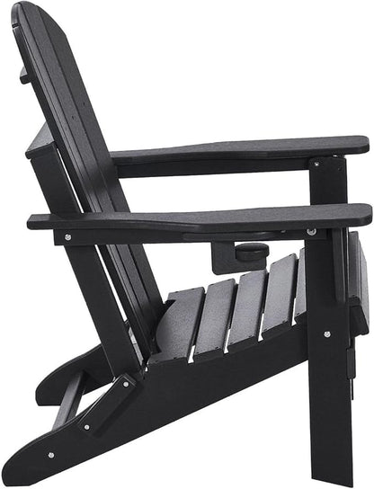 Adirondack Chair Plastic Set of 2 All-Weather Folding Fire Pit Black