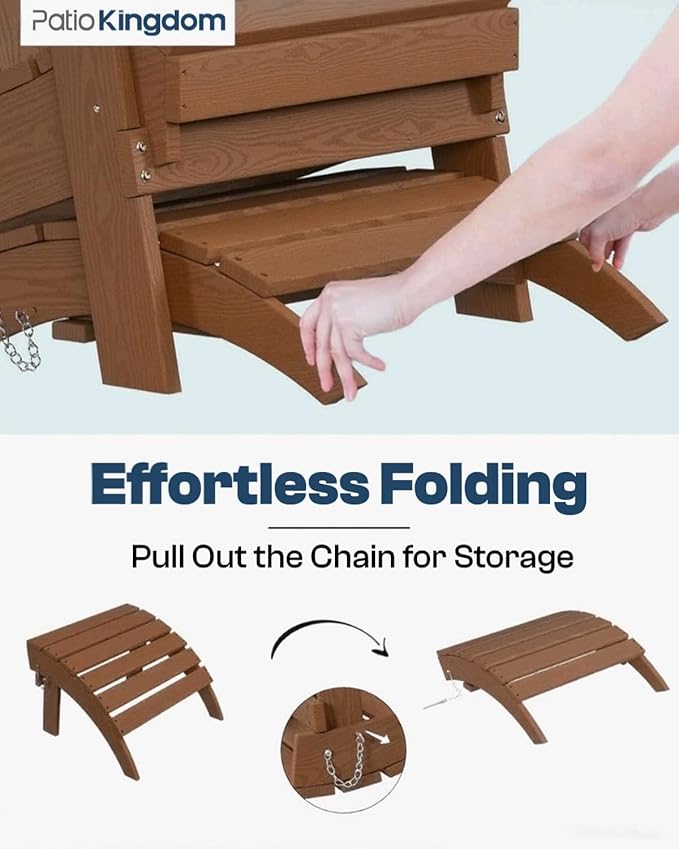 6-Piece Folding Adirondack Chair Set with Cup Holders, Ottomans, Side Table & 9FT Patio Umbrella with Base - Photo 3