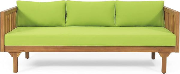 Claremont Outdoor 3 Seater Daybed with Cushions - Acacia Wood - Teak/Green - Photo 1