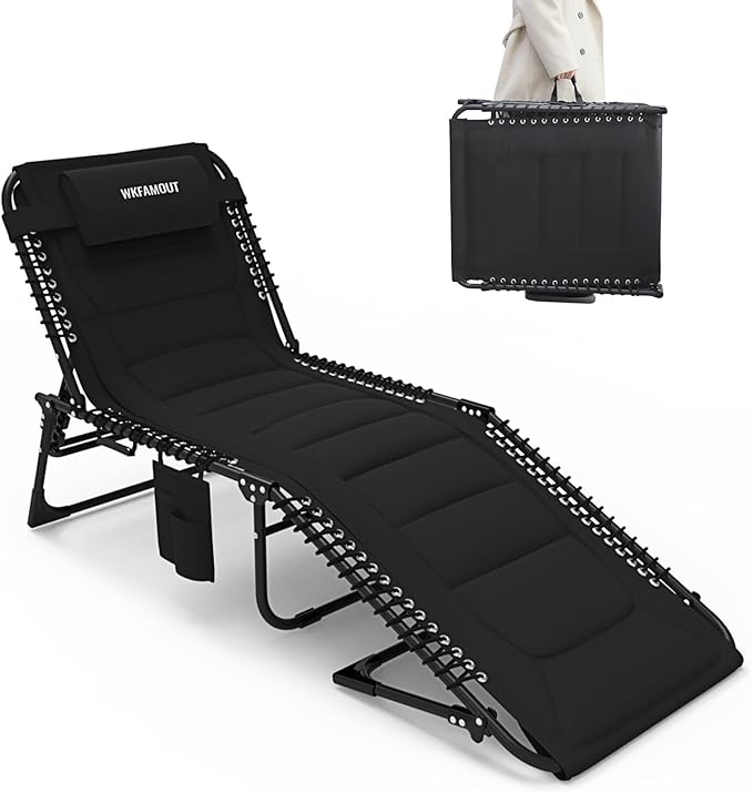 Oversized Padded Outdoor Folding Lounge Chair for Adults 330Ibs Patio Chaise Lounge Chair for Outside 5-Position - Photo 1