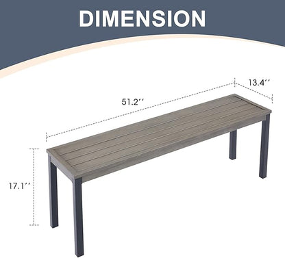 VICLLAX Outdoor Metal Bench, 51.2" Long Garden Backless Bench for Patio Porch Park Backyard, Grey