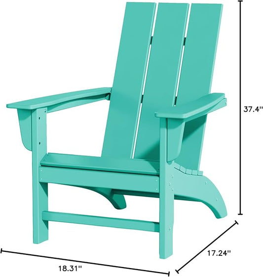 Poly Lumber Adirondack Chair, All-Weather Resistant Outdoor Patio Chairs, Look Like Wood, Pre-Assembled Outdoor Fire Pit Chair for Pool, Deck, Backyard, Garden, Aruba Blue