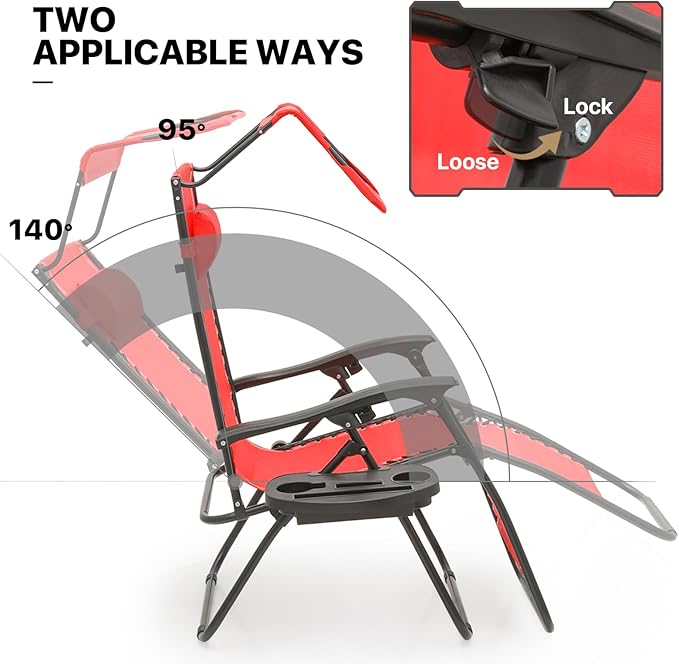 MoNiBloom Patio Zero Gravity Chair Outdoor Recliner Lounger with Canopy Shade and Foot Rest, Cup Holder, 330lbs Capacity - Photo 6