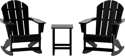 WO WESTIN OUTDOOR HDPE Laguna Outdoor Rocking Poly Adirondack Chair with Side Table 3-Piece Set, Black