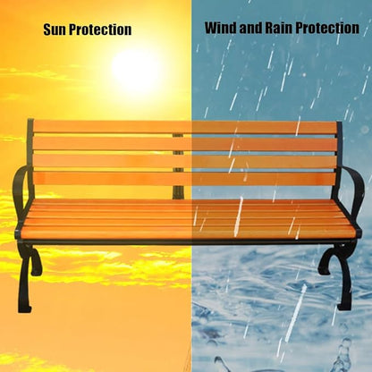Outdoor Bench, 47" 59" 71" Metal Solid Wood Garden Bench for Outdoor, Weatherproof Park Benches with Backrest and Armrests, Patio Benches for Yard, Front Porch(Oranges,120cm/47.2")