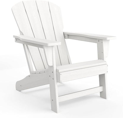 Modern Oversized HDPE Adirondack Chair, 380 LBS Capacity Weather Resistant Fire Pit Chair with Wood-Like Texture, Outdoor Patio Chair for Garden, Backyard, Lawn, Deck, Poolside, Porch, White