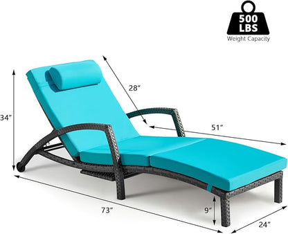 Chaise Lounge Chairs Outdoor Set of 4, Comfy Outside Wicker Patio Pool Lounge Chair w/ 5 Adjustable Back Angle, Cup Holder, Thicken Cushion