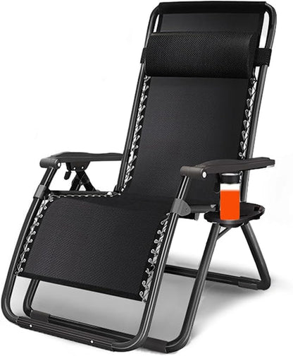 Outdoor Padded Lounge Chair Folding Outdoor Patio Recliner, Anti Gravity Lounger for Backyard w/Headrest, Cup Holder, Side Tray