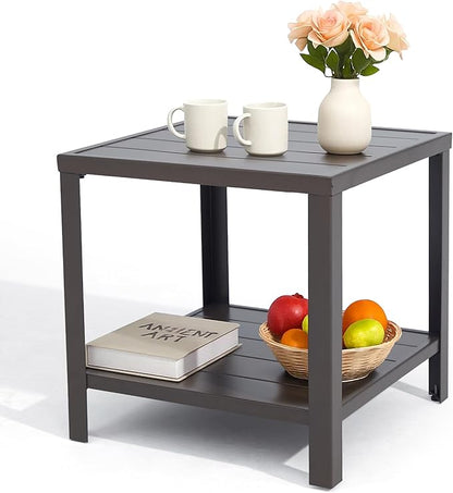NATURAL EXPRESSIONS Outdoor Coffee Table Patio Metal Table All Weather Backyard Conversation, 20 inches, for Balcony, Poolside, Deck, Garden, Indoor, Ootdoor, Brown.