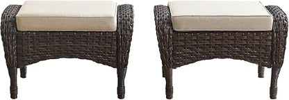 Belord Outdoor Ottomans for Patio Foot Rest - 25 Inch PE Wicker Foot Stool Set of 2 with Removable Cushions for Patio Furniture Sets,All Weather Rattan Ottoman for Balcony Backyard Brown