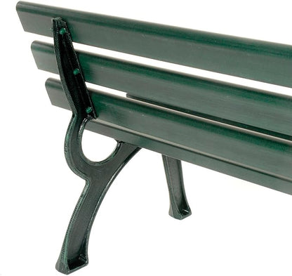 Global Industrial 6'L Outdoor Park Bench with Backrest, Recylced Plastic Slats, Wrought Iron Frame, 1985 lbs Capacity, Green, Surface Mount, Easy Assembly