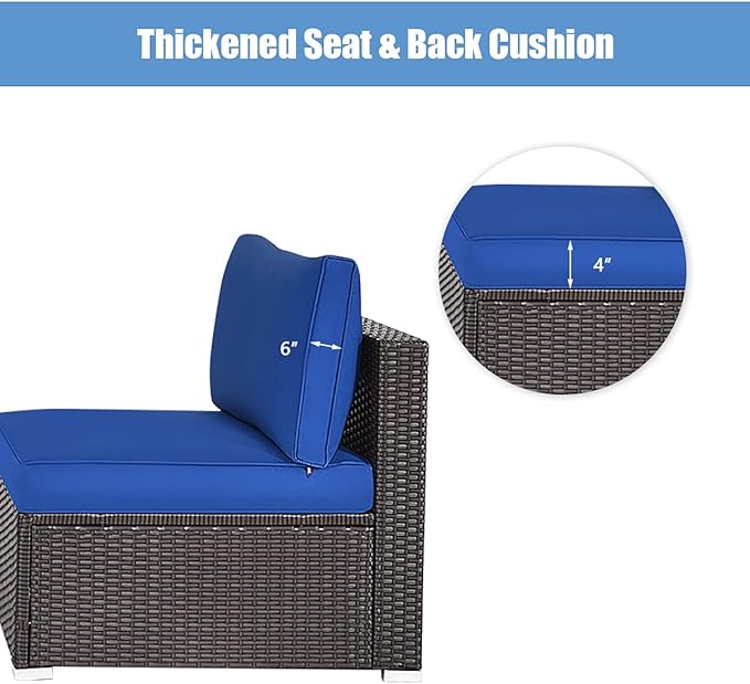DORTALA 2 Piece Wicker Sectional Armless Chairs, Outdoor Rattan Sectional Sofa Set w/Cushions for Seat and Back, Additional Seats for Garden Balcony Patio Poolside, Navy