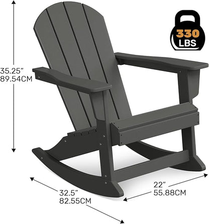 Costaelm Outdoor Adirondack Chair, All Weather Resistant Classic Balcony Chair and Fire Pit Chairs, Adirondack Plastic Outdoor Porch Furniture Rocking Chair High Back HDPE Poly Lumber, Gray