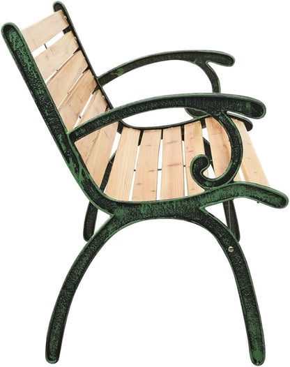 Patio Outdoor Garden Bench,Chairs with Armrests for Park, Yard, Porch, Lawn, Balcony, Backyard, Antique Seat Furniture,Cast Iron and Solid Firwood