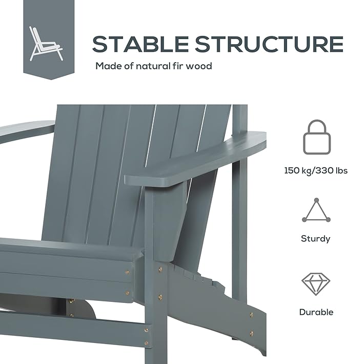Folding Adirondack Chair, Outdoor Adirondack Chairs with Wood Texture, Acacia Wood Fire Pit Chairs, All Weather, for Deck Backyard Patio Outdoor Garden (Light Gray)