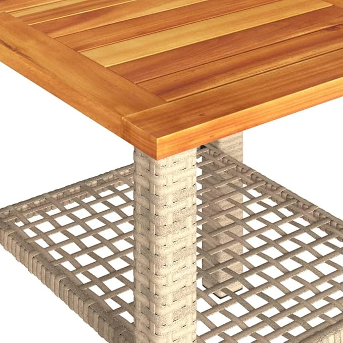 Beige Poly Rattan Garden Table with UV-Resistant Materials, Modern Outdoor Coffee Table for Patio and Balcony - Photo 9