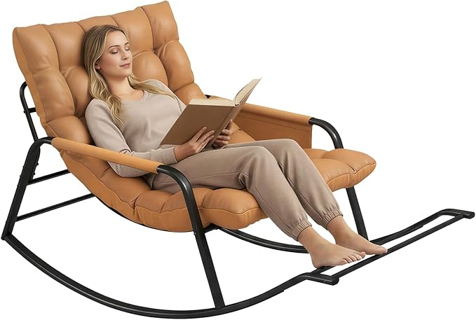 Oversized Indoor Rocking Chair, Plush Papasan Chair with Comfy Padded Cushions & Side Pocket, for Patio Garden, Porch - Photo 1