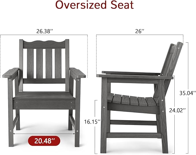 Stoog All-Weather Outdoor Bench & Chairs Set, 3-Piece Patio Furniture Set, Include 1 Garden Bench and 2 Garden Chairs, Never Rot or Fade, Grey