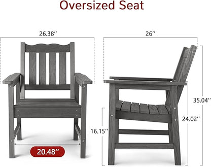 Stoog All-Weather Outdoor Bench & Chairs Set, 3-Piece Patio Furniture Set, Include 1 Garden Bench and 2 Garden Chairs, Never Rot or Fade, Grey