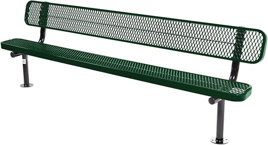 COATEDOUTDOORFURNITURE Coated Outdoor Furniture Heavy-Duty Outdoor Bench Thermoplastic Coated, Expanded Metal, Commercial-Grade Seating, Made in America (Surface with Back, 8 Ft, Green)
