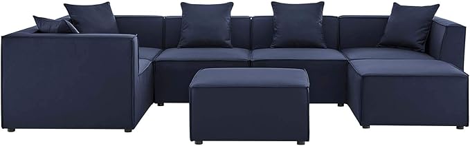 Modway EEI-4387-NAV Saybrook Patio Upholstered Sectional Sofa in Navy, 7-Piece Set