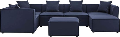 Modway EEI-4387-NAV Saybrook Patio Upholstered Sectional Sofa in Navy, 7-Piece Set
