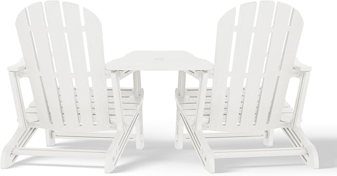 WestinTrends Azura Outdoor HDPE Adirondack Chairs with Connecting Table Tray (Set of 2), White
