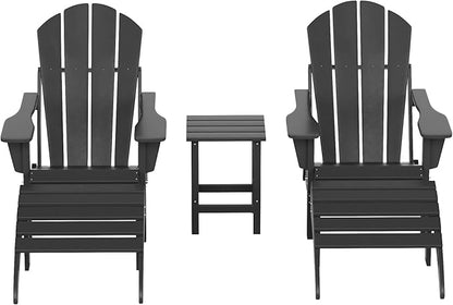 WestinTrends Malibu Outdoor Lounge Chairs Set, 5-Pieces Adirondack Chair Set of 2 with Ottoman and Side Table, All Weather Poly Lumber Patio Lawn Folding Chair for Outside, Gray