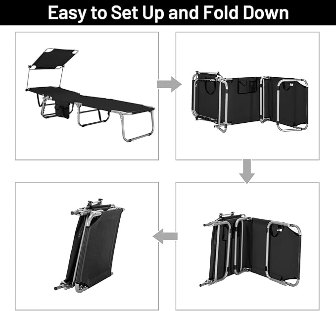 Giantex Outdoor Folding Chaise Lounge, Portable Tanning Chair with 5 Adjustable Positions, 360° Canopy Shade - Photo 7