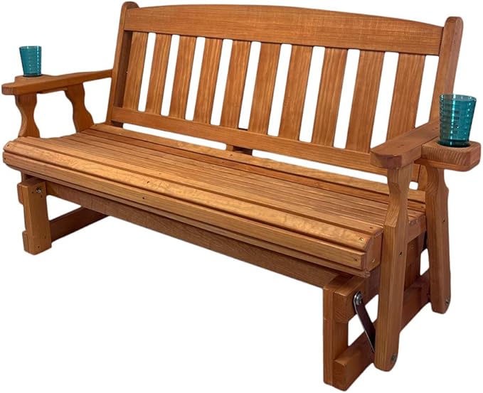 Amish Heavy Duty 800 Lb Mission Pressure Treated Porch Glider with Cupholders (4 Foot, Cedar Stain) - Photo 1