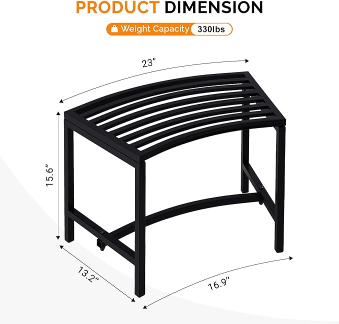 VINGLI Outdoor Metal Curved Bench, Weatherproof Fire Pit Bench Set of 4, Heavy Duty Steel Backless Benches - Photo 3