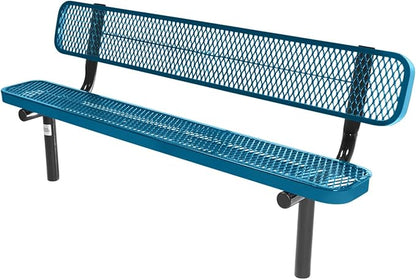 COATEDOUTDOORFURNITURE Coated Outdoor Furniture Heavy-Duty Outdoor Bench Thermoplastic Coated, Expanded Metal, Commercial-Grade Seating, Made in America (Inground with Back, 6 Ft, Light Blue)