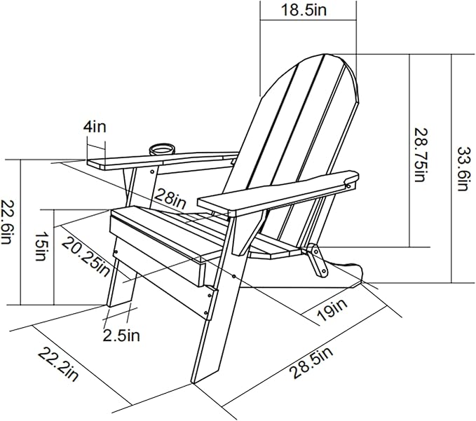 Folding Adirondack Chair with Dual Cup Holder, HDPE Composite Adirondack Chair with Wood Texture, Patio Chairs, Lawn Chairs, Outdoor Chair for Deck, Backyard, Garden (White)