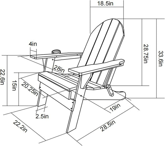 Folding Adirondack Chair with Dual Cup Holder, HDPE Composite Adirondack Chair with Wood Texture, Patio Chairs, Lawn Chairs, Outdoor Chair for Deck, Backyard, Garden (Gray)
