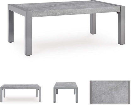 Signature Design by Ashley Moonlight View Contemporary Outdoor Fade and Rust Resistant Coffee Table with Stone Tabletop, Light Gray