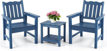 Stoog 3-Piece All-Weather Garden Chairs Set of 2 with Table, Patio Furniture Sets, Include 2 Garden Chairs and 1 Side Table, for Porch, Backyard, Lawn & Dining, Blue