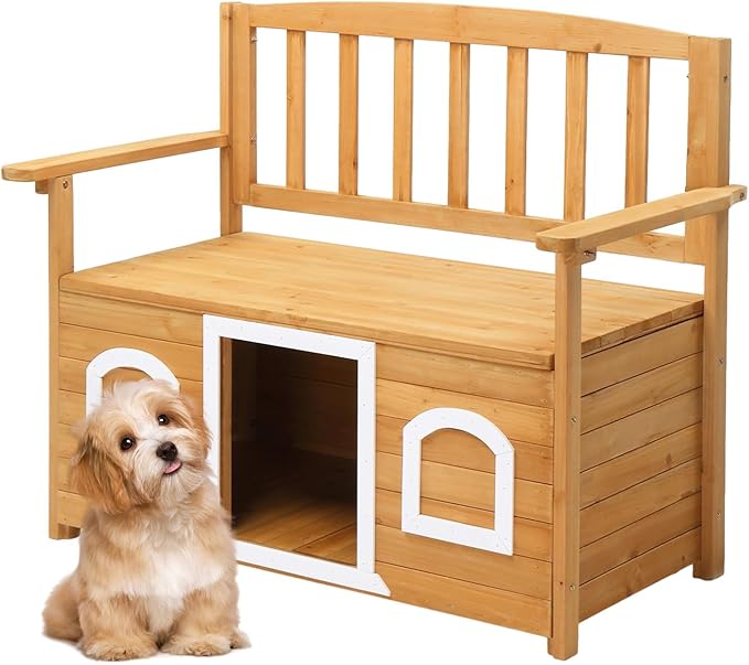 VINGLI Outdoor Storage Bench with Built-in Dog House - Photo 1