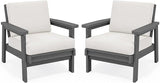 SERWALL HDPE Outdoor Couch Set of 2, All-Weather Wood-Like Patio Furniture Set, Outdoor Sofa Chairs with Khaki Cushions - Photo 1