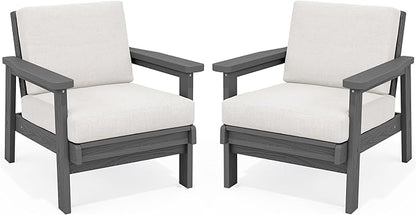 SERWALL HDPE Outdoor Couch Set of 2, All-Weather Wood-Like Patio Furniture Set, Outdoor Sofa Chairs with Khaki Cushions