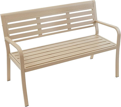 Metal Garden Bench 2-Seater, Aluminum Park Bench with Backrest and Armrests, Weatherproof Outdoor Furniture Loveseat(Metallic)