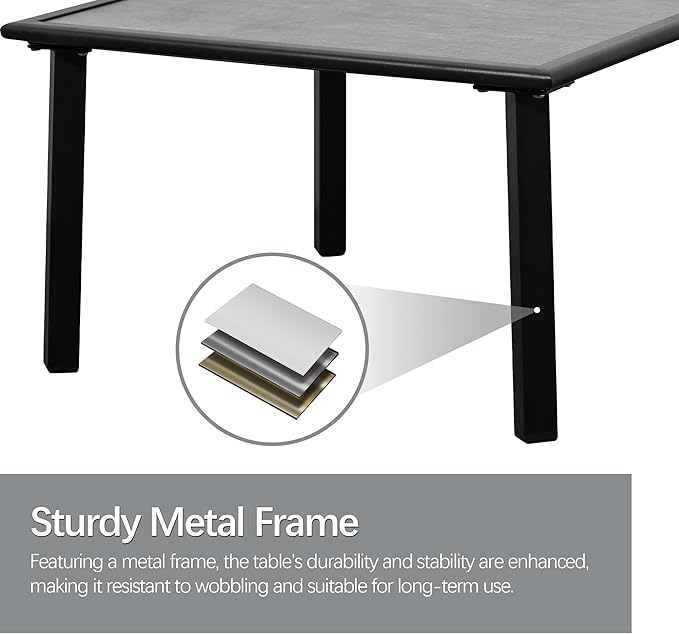 Domi Outdoor Low-Profile Side Table, Square End Table with Sturdy Metal Frame & All-Weather Resin Table Top, Patio Coffee Table for Garden, Backyard, Poolside, Deck, Grey (25.6” L x 25.6” W x 15” H)