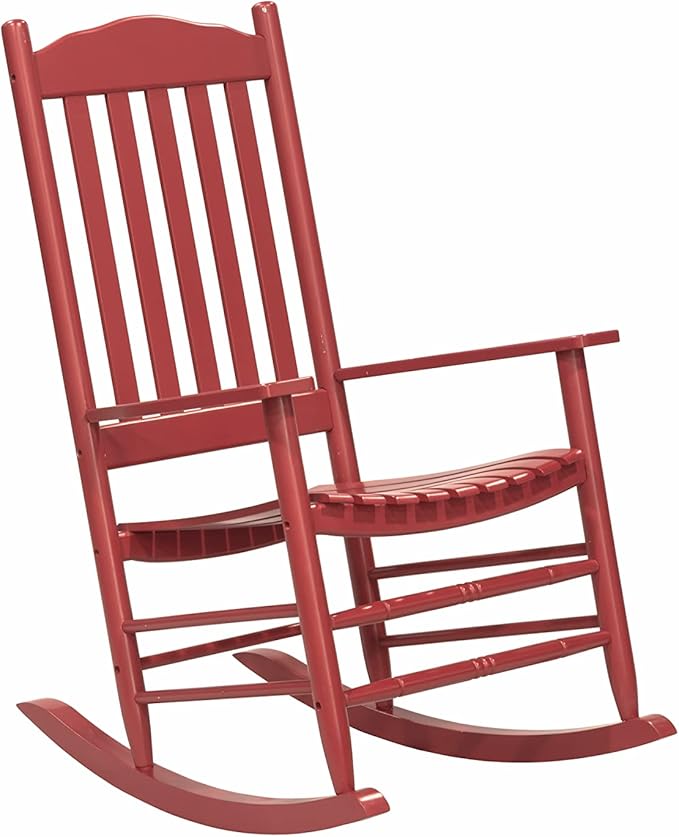 D&F Design Outdoor Rocking Rocker, Wood Rocking Chair with High Back and Curved Seat, UV Treated (Red), Outdoor and Indoor use